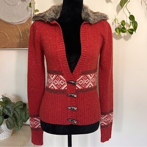 Pandemonium Rust Knit Cardigan with Faux Fur & Toggle Closures - Size L